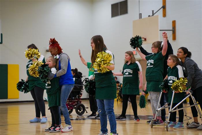 Cheerleaders during the Pathfinder Panthers Basketball game against the Mon Valley Mustangs on Feb. 22, 2024.